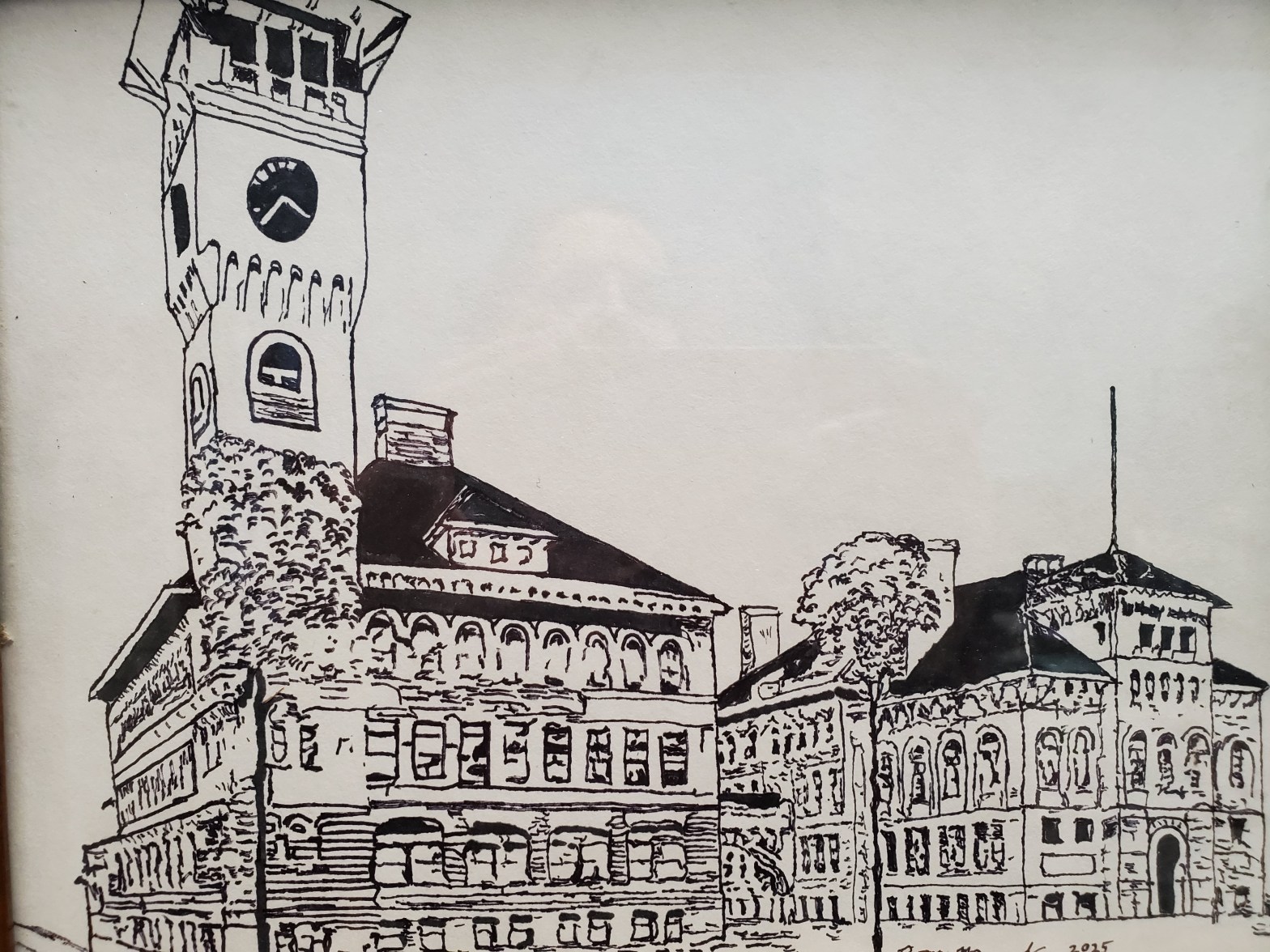 Stout clock tower and high school